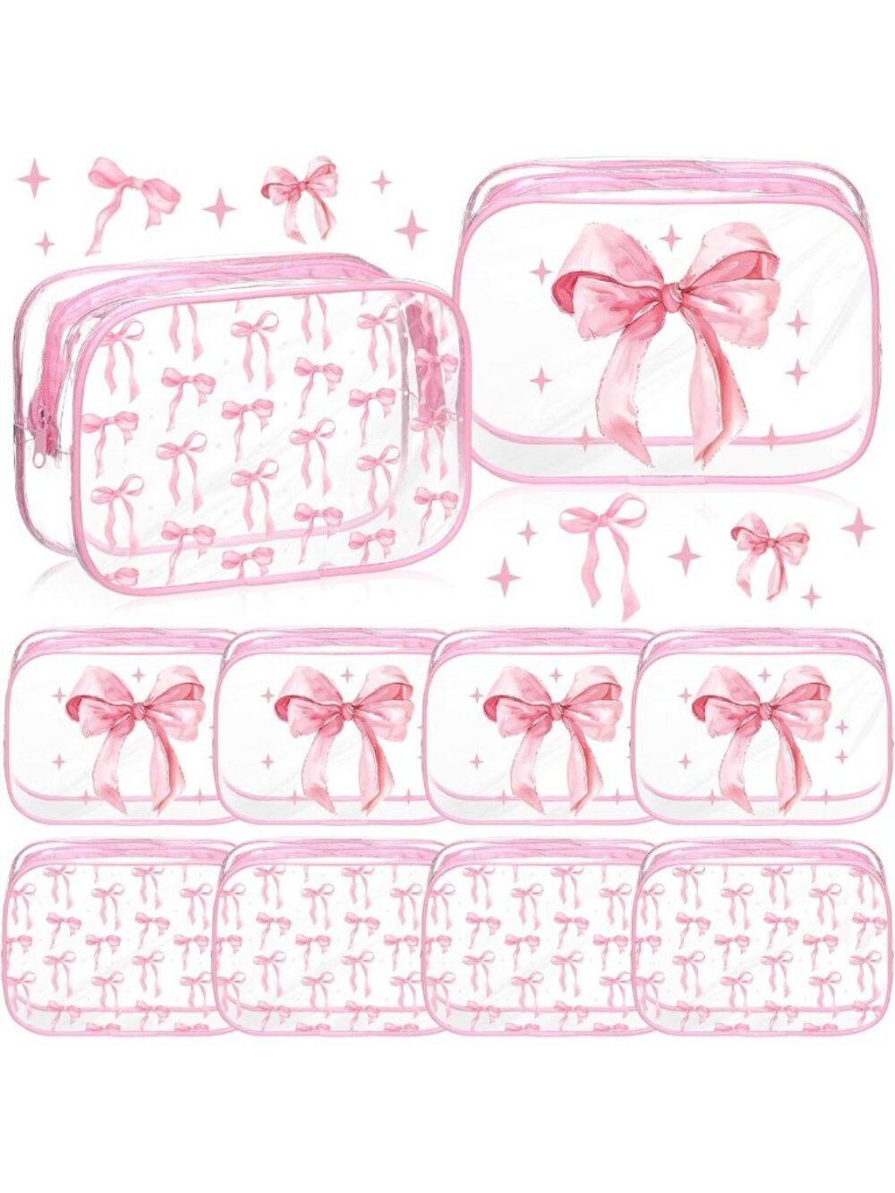 10 Pcs Coquette Pink Bow Makeup Bags Set | Cute Gift for Women & Girls